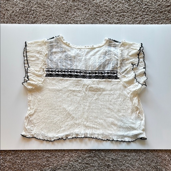 Free People Sarafina White with Black Embroidery Top - size Medium - Picture 5 of 7